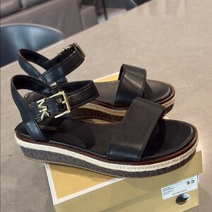 Michael Kors Black Leather Platform Sandals